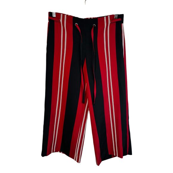 Attyre New York Striped Wide Leg Tie Waist Cropped Palazzo Red Black Pants 4 - Picture 1 of 8